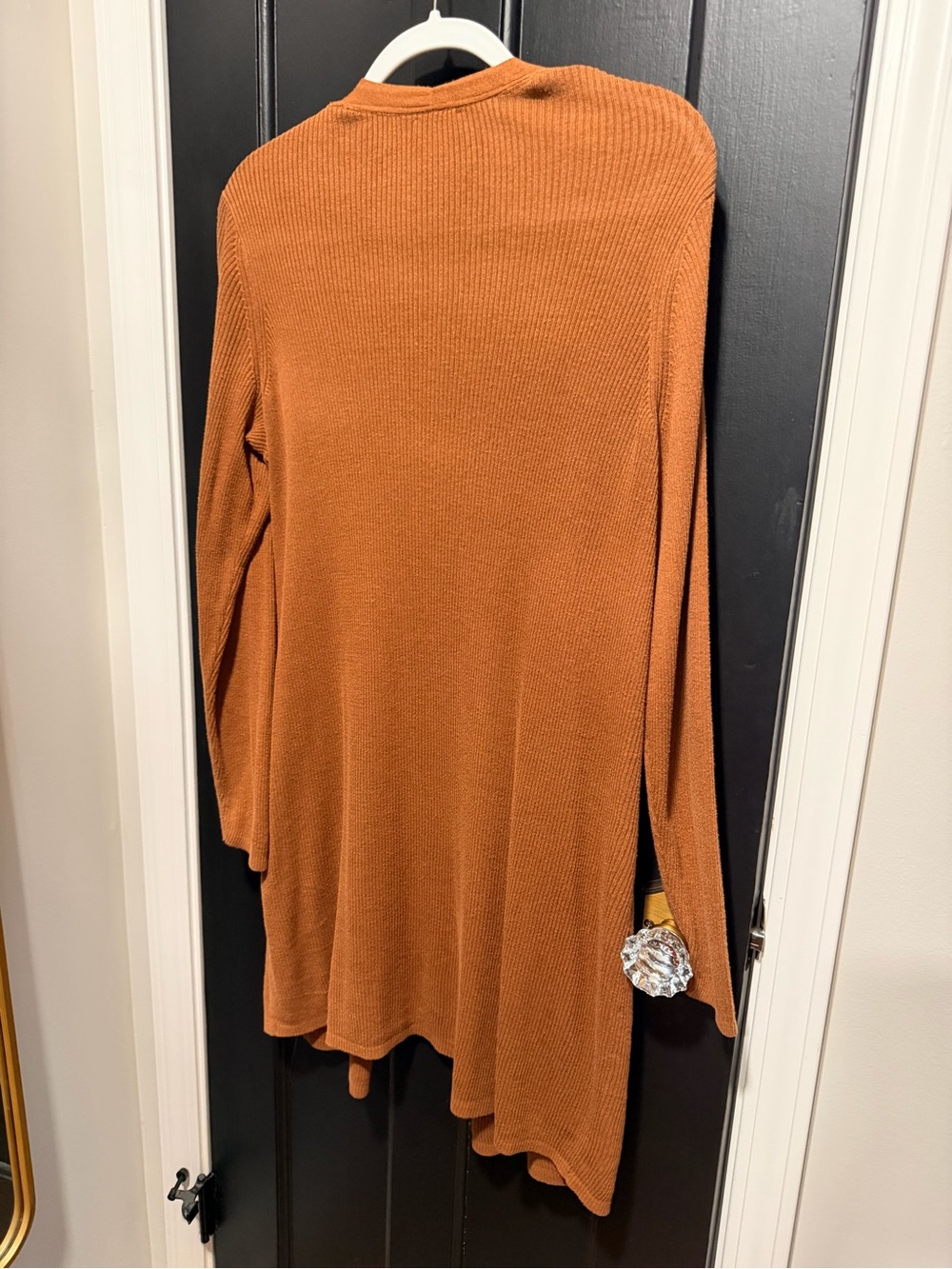 Open-Front Cognac Ribbed Cardigan Sweater - Picture 4 of 4